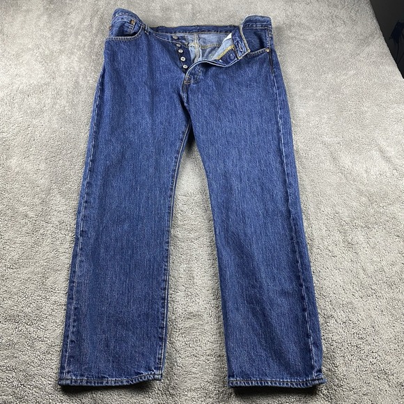 Levis 501 Jeans Mens 38x30 Blue Medium Wash Straight Leg Button Fly - Picture 1 of 14